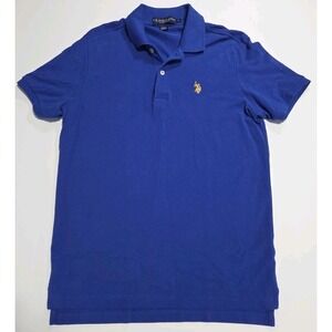US Polo Assn Polo Shirt Mens Small Blue Short Sleeve Cotton Hi Low Hem Side Slit